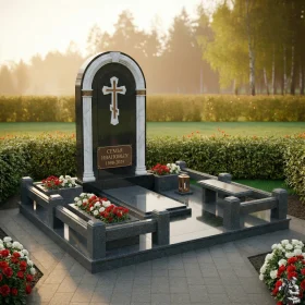 Семейный комбинированный православный памятник с крестом - ПН168