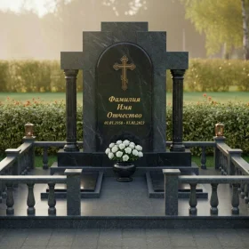 Элитный вертикальный православный гранитный памятник с крестом - ПН192
