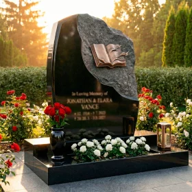 Элитный вертикальный комбинированный светский памятник для двоих - ПН195