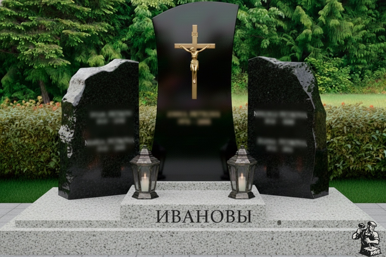 Пример дизайна: Гранитный памятник-глыба с арочным верхом для двоих