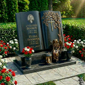 Элитный православный гранитный памятник на двоих с крестом - ПН236