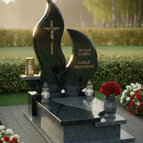 Гранитный православный памятник с крестом и комплексом - ПН239