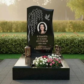 Гранитный вертикальный памятник для одного с мемориальным комплексом - ПН251