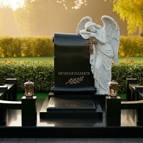 Элитный вертикальный Гранитный или мраморный памятник с крестом - ПН393