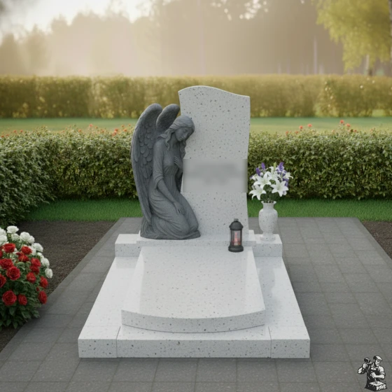 Мемориал с барельефом ангела и цветами, гранит Мансуровский