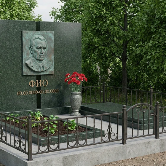 Литой бронзовый памятник вертикальный с гравировкой портрета