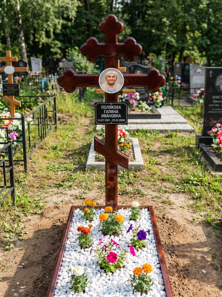 Портрет на памятнике в Магнитогорске — Цветной портрет на овале 130×180 мм — на деревянный крест